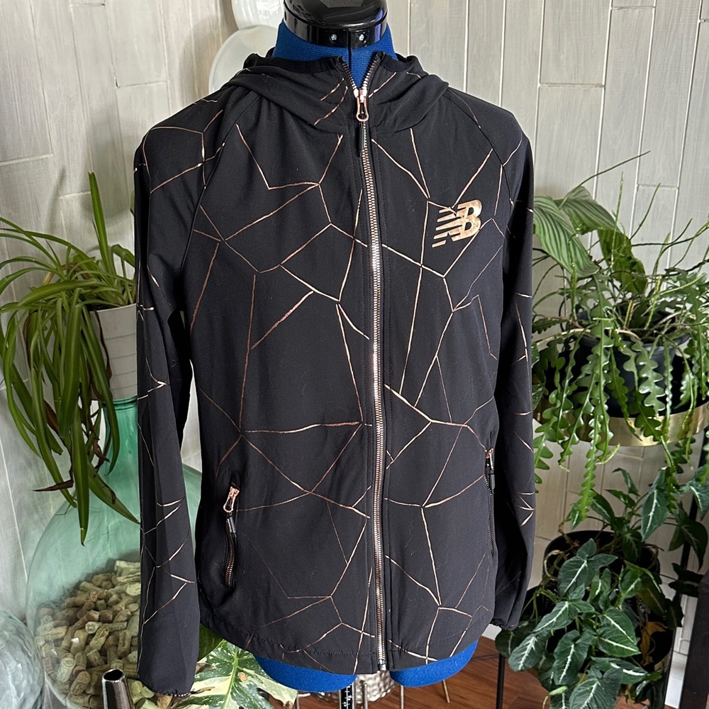 New Balance Black Hoodie with Rose Gold Geometric Accents